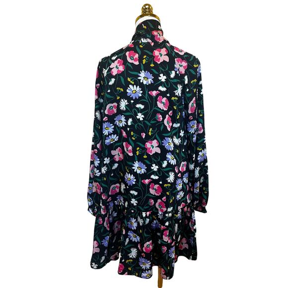 Kate Spade Black Floral Babydoll Mini Dress MEDIUM Bow Work Preppy Designer $300 - Picture 10 of 12